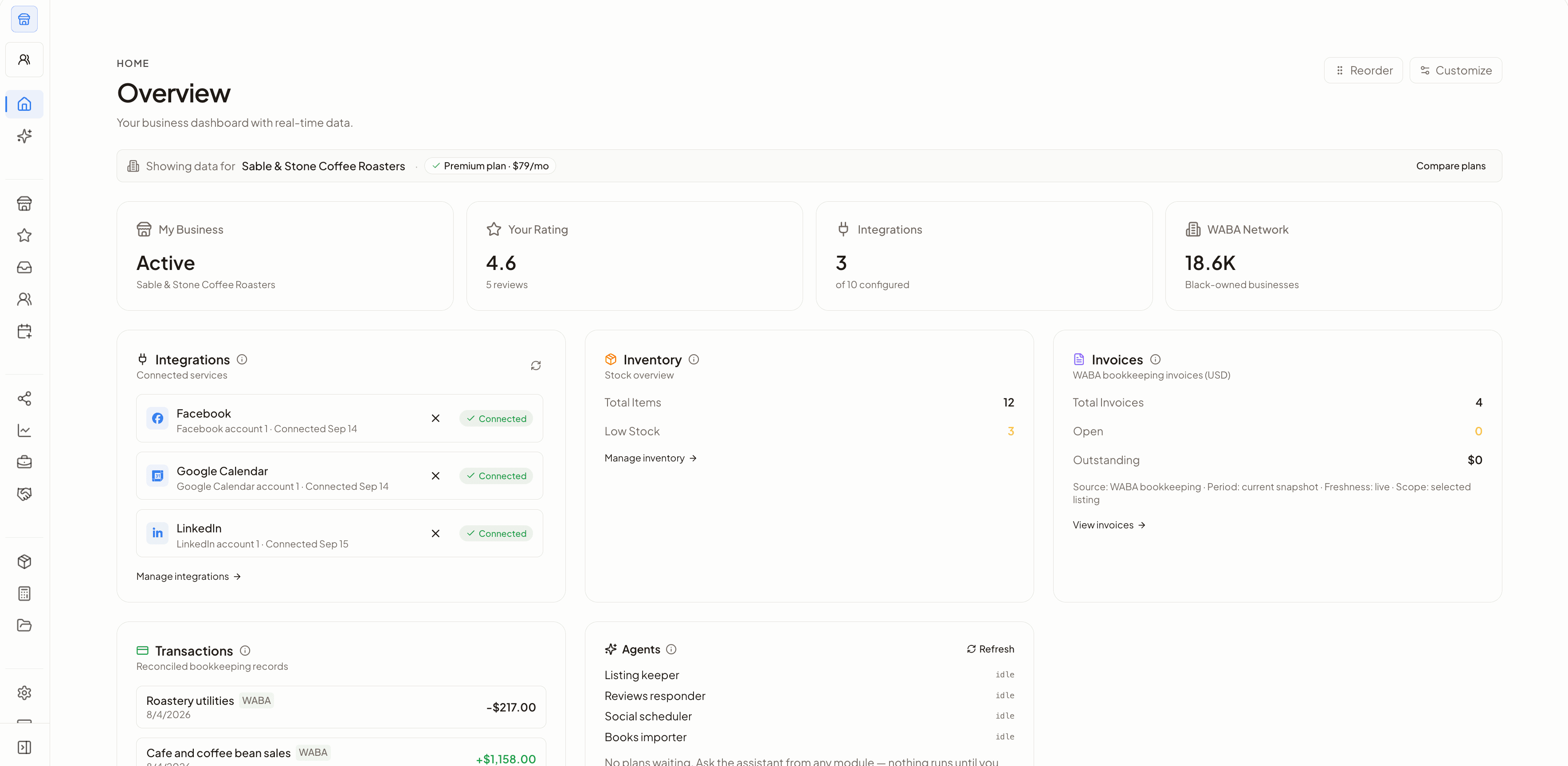Owner dashboard overview with business metrics